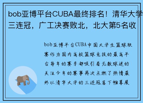 bob亚博平台CUBA最终排名！清华大学三连冠，广工决赛败北，北大第5名收官 - 副本