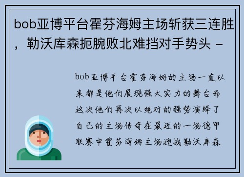 bob亚博平台霍芬海姆主场斩获三连胜，勒沃库森扼腕败北难挡对手势头 - 副本