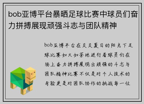 bob亚博平台暴晒足球比赛中球员们奋力拼搏展现顽强斗志与团队精神
